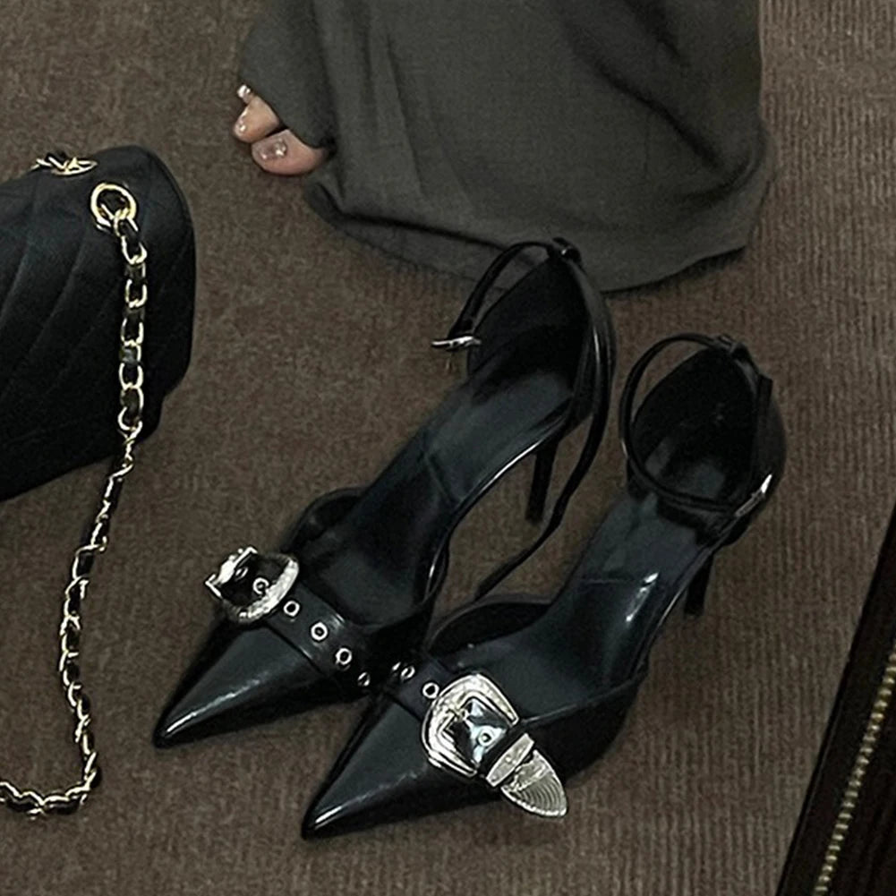 GIGIFOX Fashion Women High Heels Sandal Metal Buckle Pointed Toe 6cm/8cm HIgh Heels Women Shoes Y2K Elegant Women's High Heels