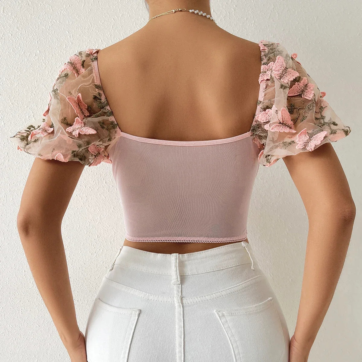 Rin Confa Summer Black Sexy Lace Hollow Women Backless Blouse,Y2K Street Style Puff Sleeve Embroidery Purple Crop Top
