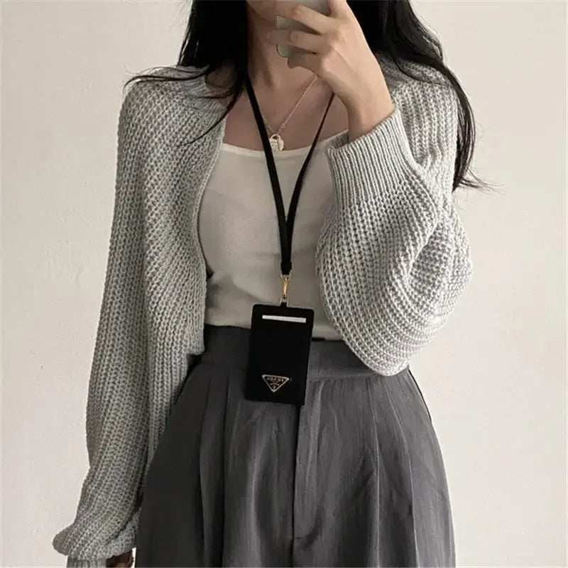 Petite Elegant French Style Niche Knit Sweater Cardigan Top V-neck For Women Cropped Jacket Lazy Autumn Sweater