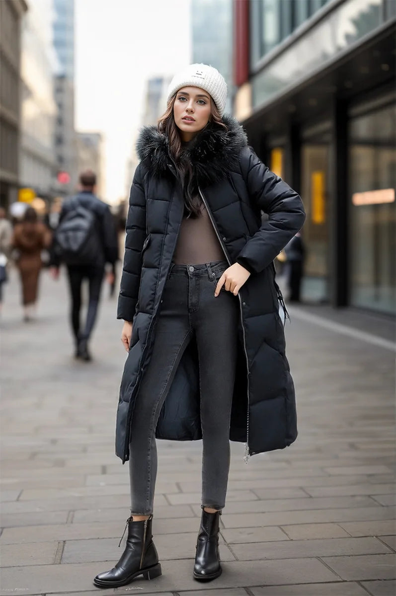Winter Down Jacket Women Long Parka Fashion New Thicken Coat Fur Collar Hooded Parkas Warm Snow Wear Padded Clothes