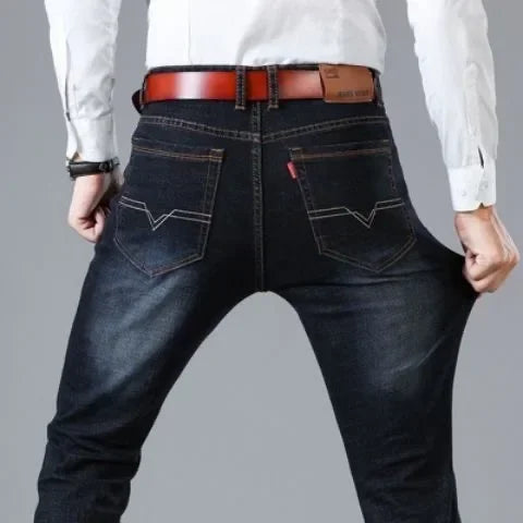 Men's Straight and Versatile Long Jeans, Stretch Style, Men's Jeans, Loose Fitting, Straight Tube, Middle-AG, Autumn, Winter