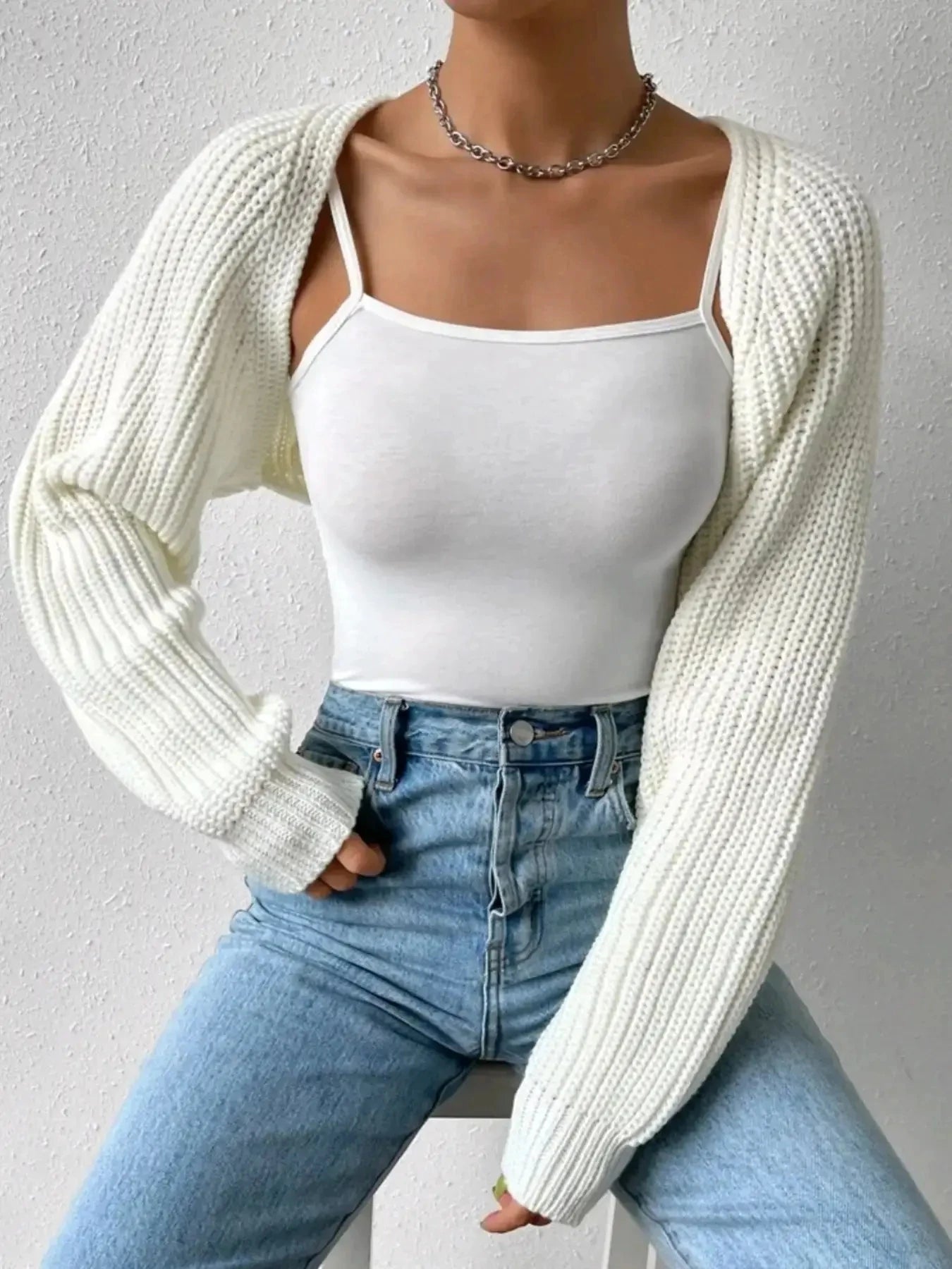 Solid Open Front Crop Cardigan, Casual Long Sleeve Cardigan For Spring & Fall, Women's Clothing