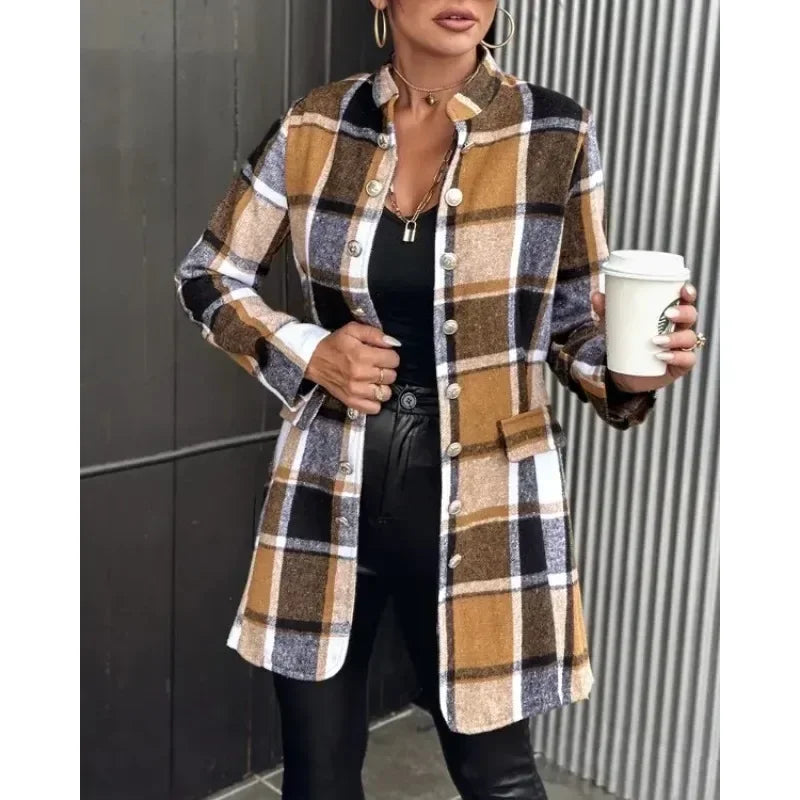 Popular autumn and winter new plaid woolen jacket elegant and atmospheric showcasing noble taste