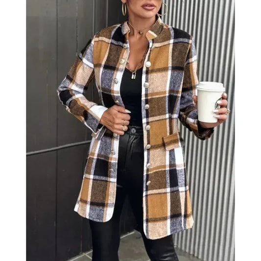 Popular autumn and winter new plaid woolen jacket elegant and atmospheric showcasing noble taste