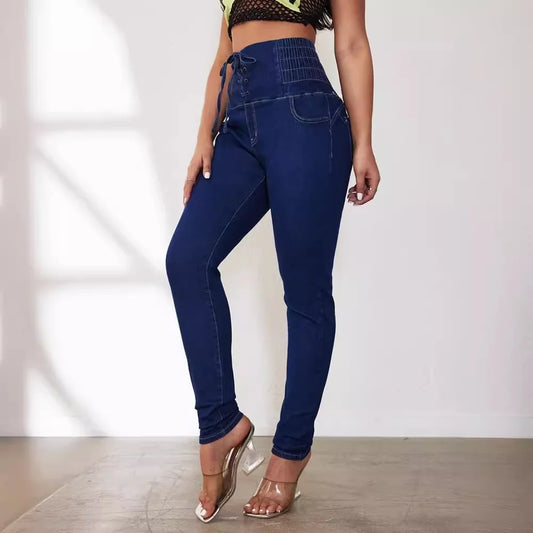 Sexy Skinny Women's Jeans Stretchy Drawstring High-waisted Fashion Jeans Women Summer New Slim Fit Pencil Denim Trousers