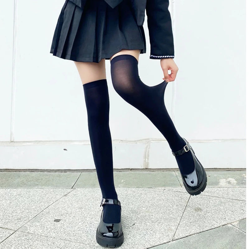 Sexy Stockings Bowknot Women Thigh High Over Knee Socks Opaque Black Girls Stretchy Elastic Spring Fashion Solid Long Chaussette
