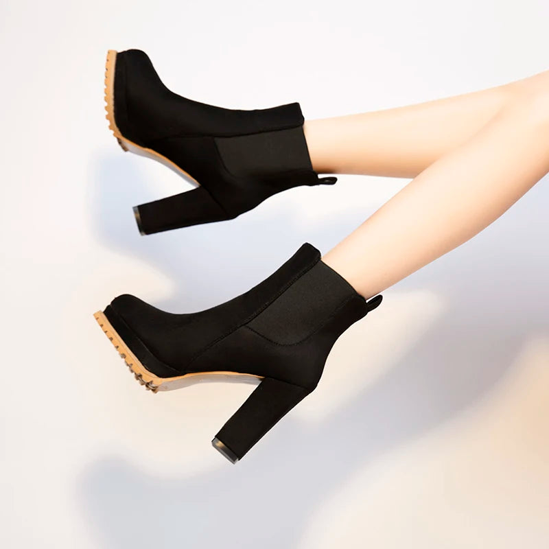 Women Ankle Boots Winter 2024 New Woman Sexy High Heels Pattern Chunky Heel Shoes Ladies Female Open Toe Sude Martin Boots
