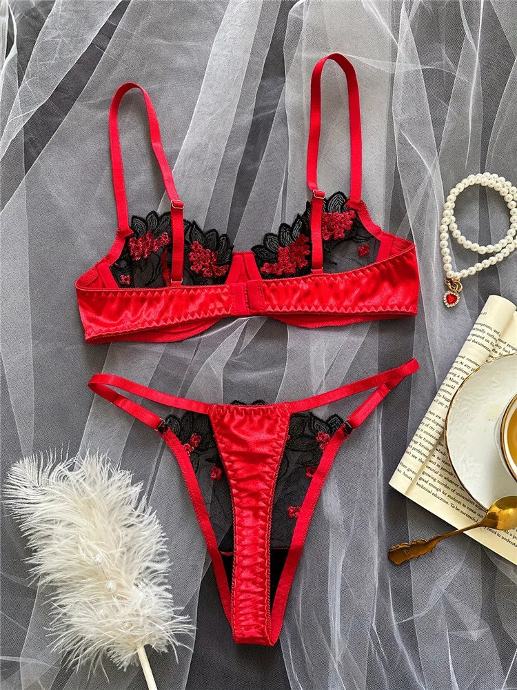 Sexy Lingerie Floral Lace Romantic Bra Briefs Set Well-Looking Underwire Underwear Traceless Fancy Fairy See Through Exotic Sets