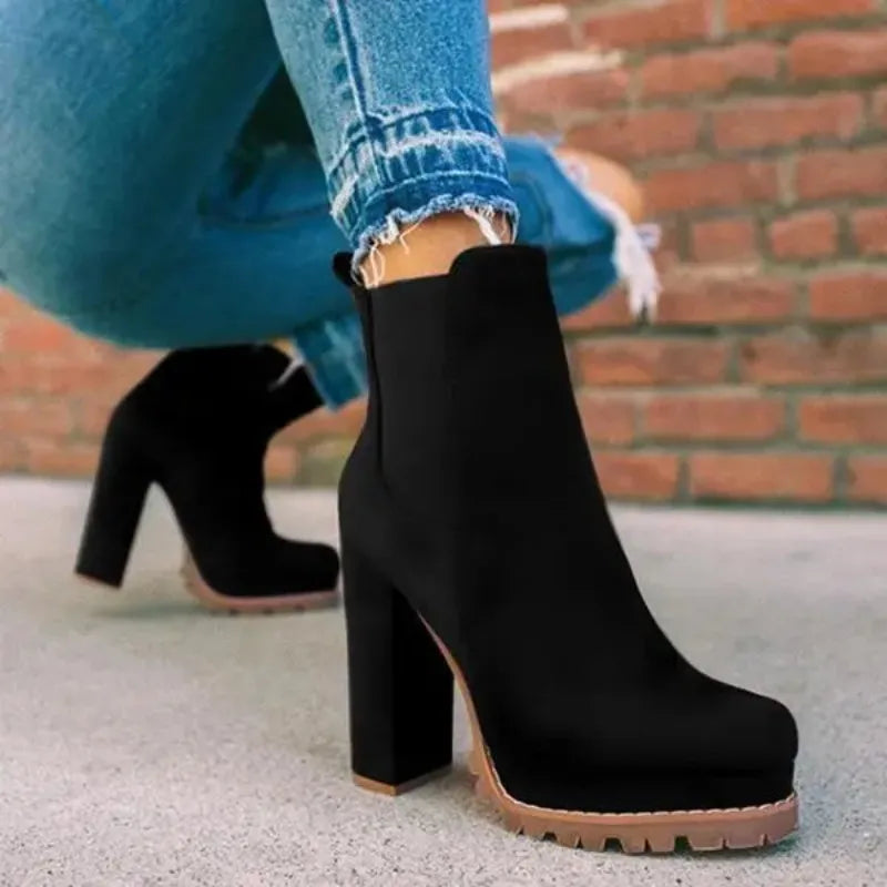 Women Ankle Boots Winter 2024 New Woman Sexy High Heels Pattern Chunky Heel Shoes Ladies Female Open Toe Sude Martin Boots