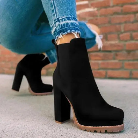 Women Ankle Boots Winter 2024 New Woman Sexy High Heels Pattern Chunky Heel Shoes Ladies Female Open Toe Sude Martin Boots