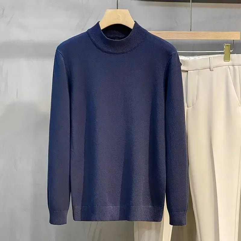 2022 Autumn/winter New Men's Knit Base Layer Top Half Polo/turtle Neck Sweater Inner Korean Style Trendy Flow