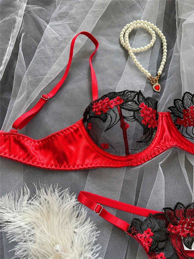 Sexy Lingerie Floral Lace Romantic Bra Briefs Set Well-Looking Underwire Underwear Traceless Fancy Fairy See Through Exotic Sets