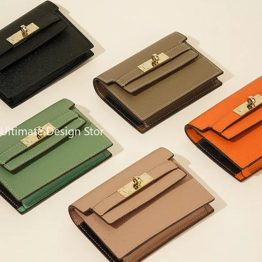 Leather Coin Card Purse Real Leather Card Holder Clutch Short Wallets for Women Mini Purse Pocketbook Money Bags