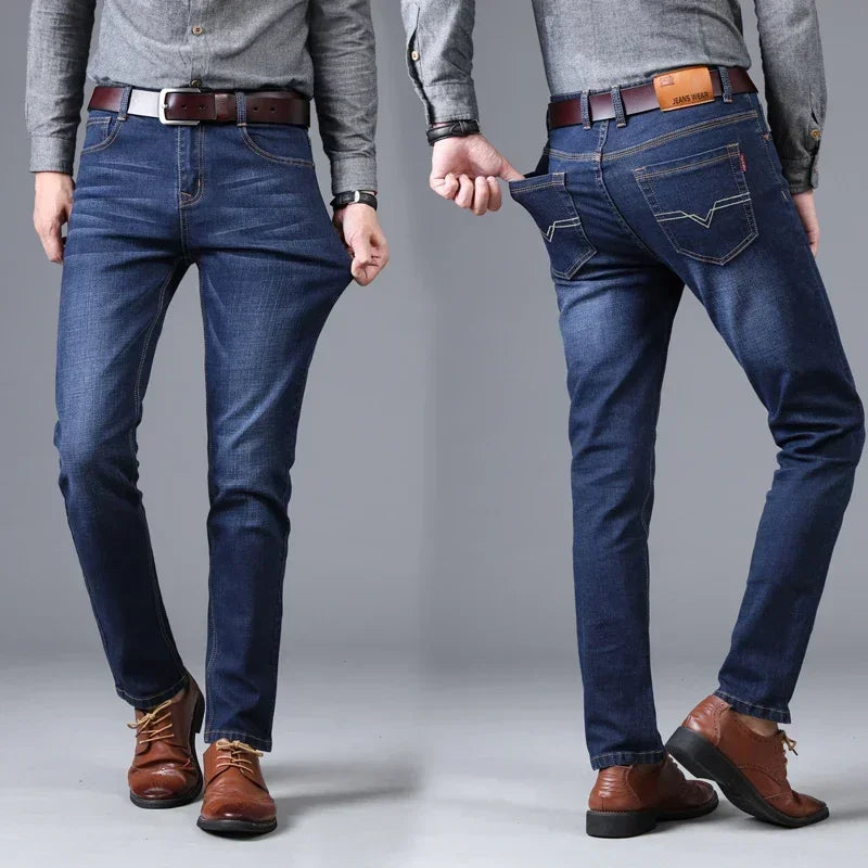 Men's Straight and Versatile Long Jeans, Stretch Style, Men's Jeans, Loose Fitting, Straight Tube, Middle-AG, Autumn, Winter