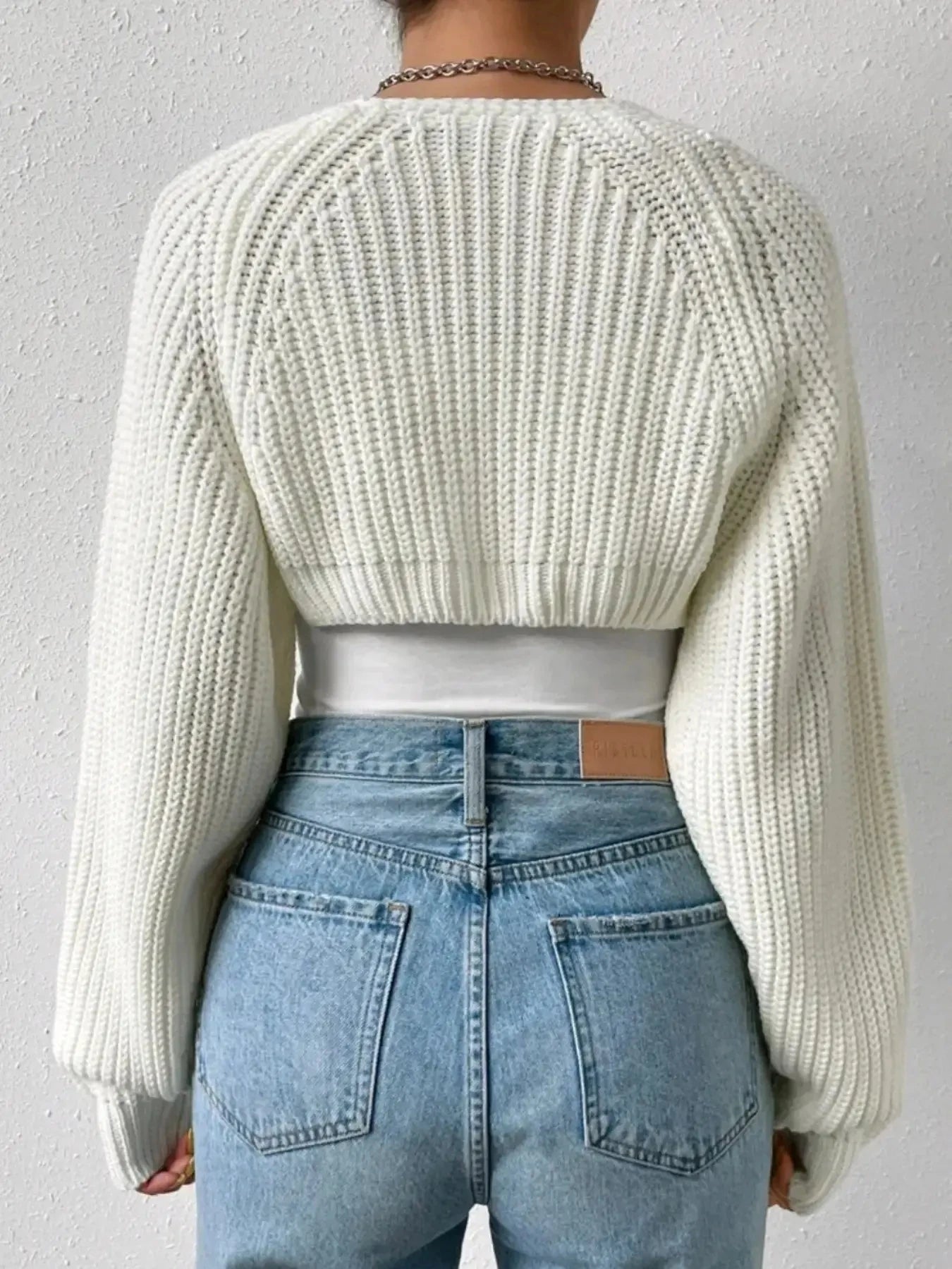 Solid Open Front Crop Cardigan, Casual Long Sleeve Cardigan For Spring & Fall, Women's Clothing
