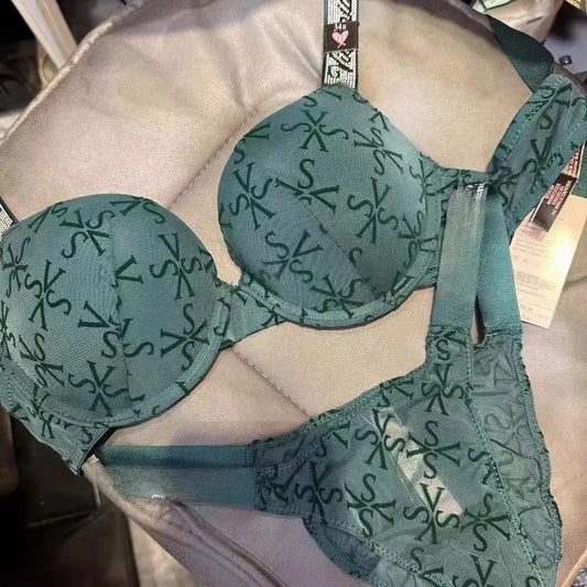 Rhinestone Letter Bra and Panty Set Sexy Women Underwear 2 Pieces Push Up Lingerie Luxury Comfortab Plus Size Bra Wholesale