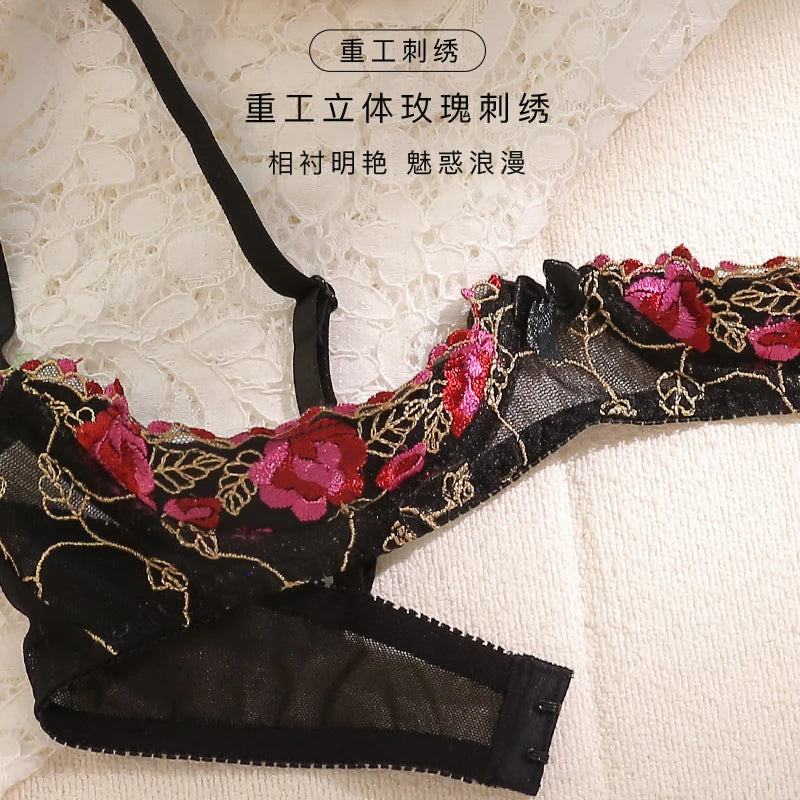 Sexy Lingerie Woman Underwear Fairy Lace Embroidery Cupless Bra Brief Sets Delicate Bra Kit Push Up Breves Sets Thin Erotic Bras