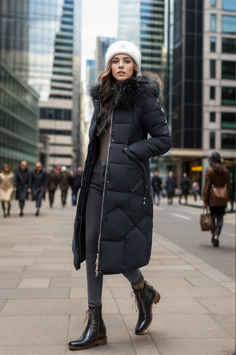 Winter Down Jacket Women Long Parka Fashion New Thicken Coat Fur Collar Hooded Parkas Warm Snow Wear Padded Clothes