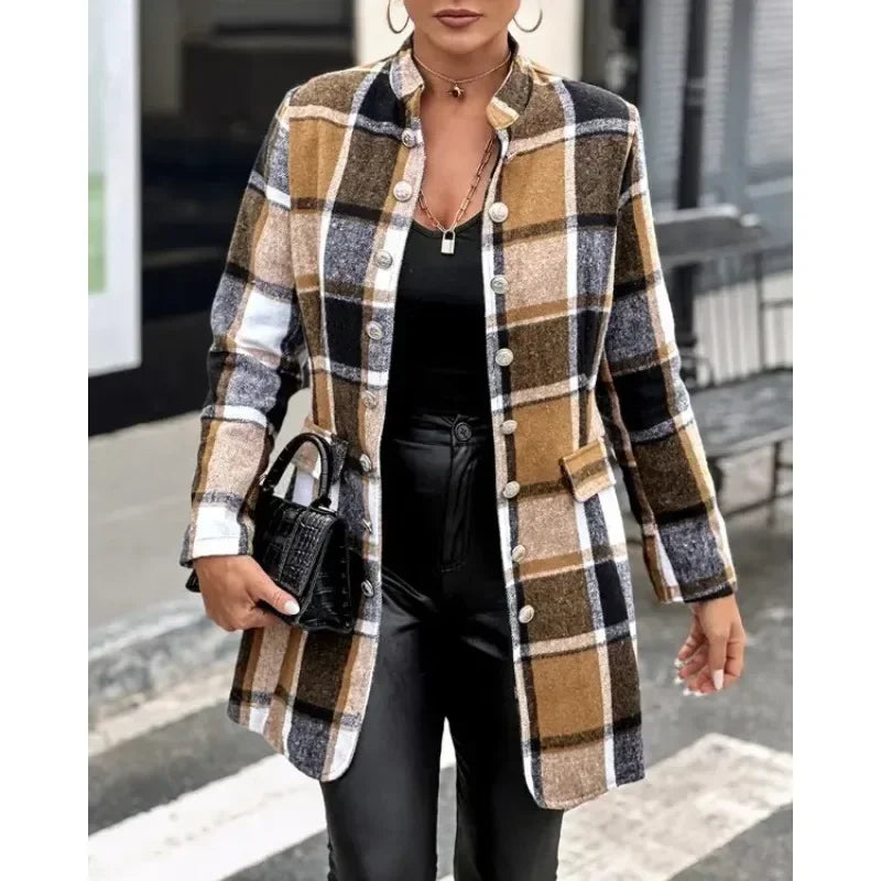 Popular autumn and winter new plaid woolen jacket elegant and atmospheric showcasing noble taste