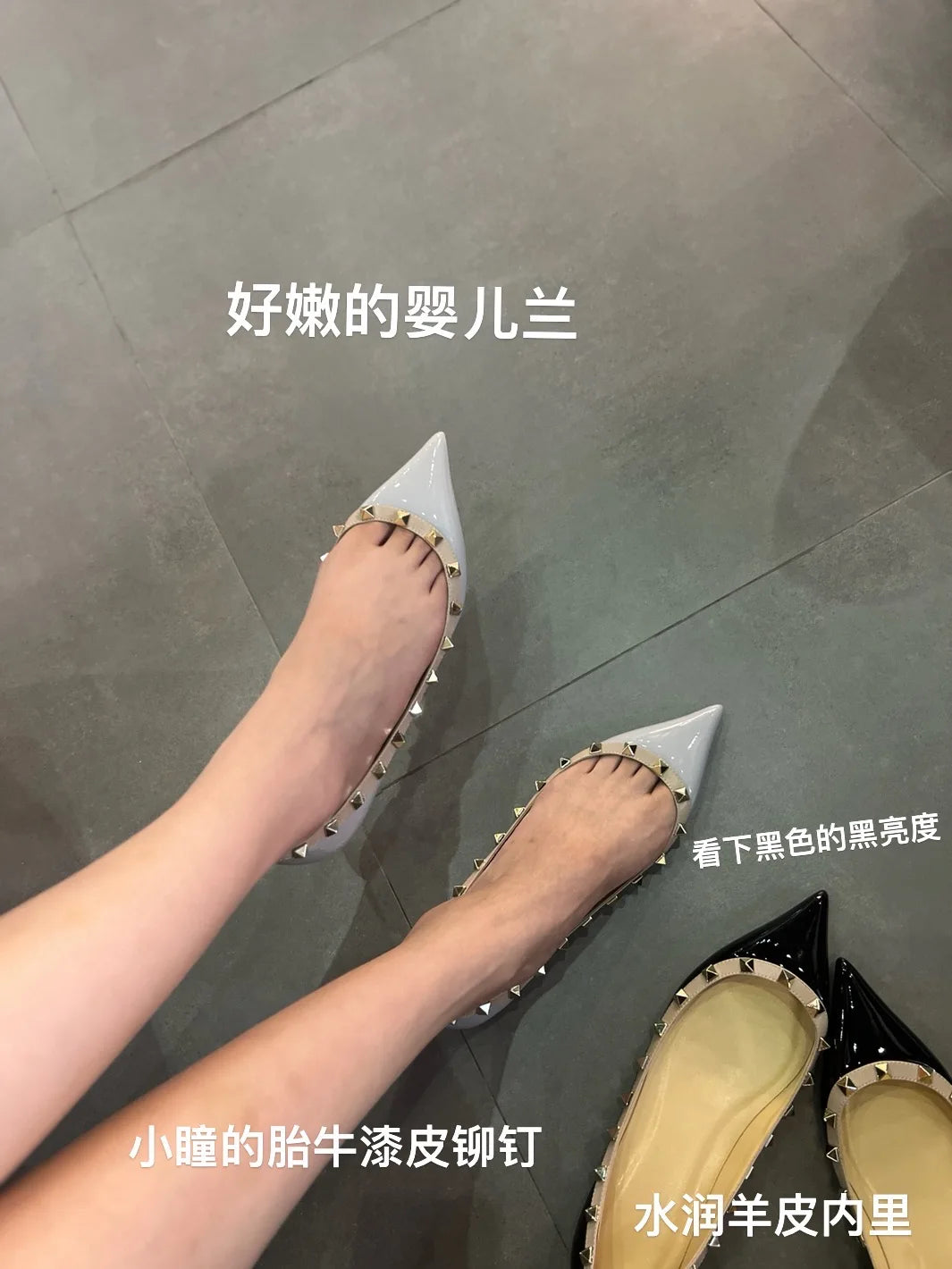 Luxury Brand Rivet Midsole Heel Shoes Leather Pointed Shallow Cut Flat Bottom Women's Shoes Versatile Fashion Women's Pumps