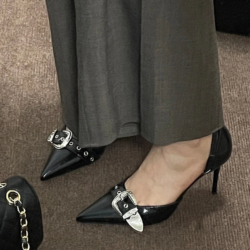 GIGIFOX Fashion Women High Heels Sandal Metal Buckle Pointed Toe 6cm/8cm HIgh Heels Women Shoes Y2K Elegant Women's High Heels