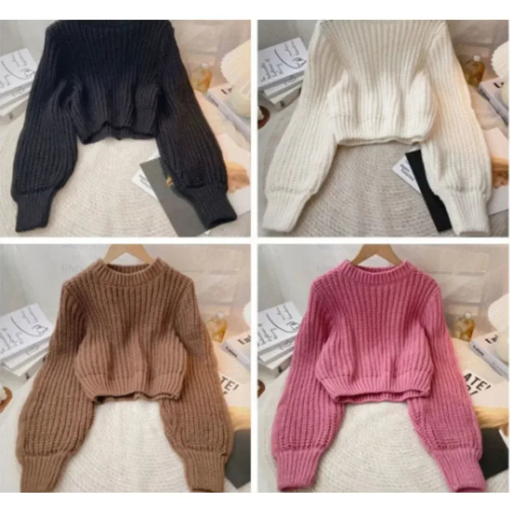 Simple Round Neck Knitted Top for Women in Autumn and Winter New Niche College Style Sweet Temperament Loose Outer Sweater