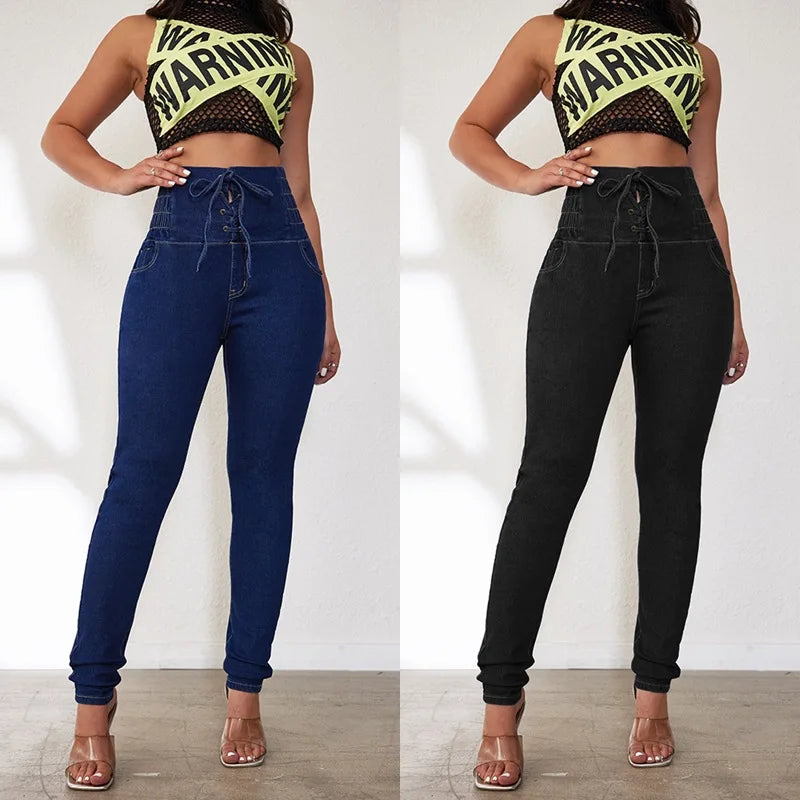 Sexy Skinny Women's Jeans Stretchy Drawstring High-waisted Fashion Jeans Women Summer New Slim Fit Pencil Denim Trousers