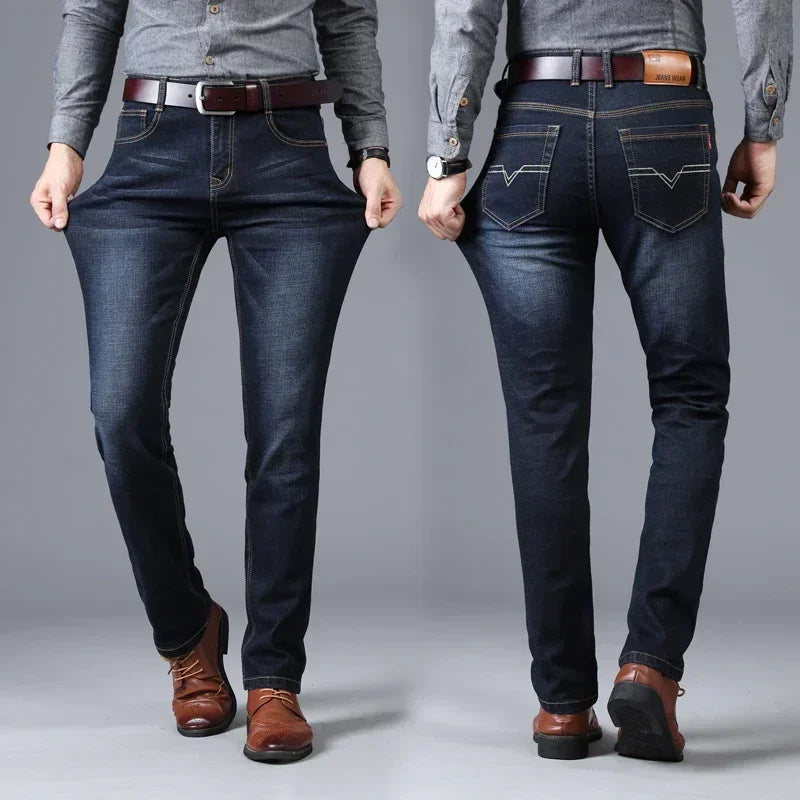 Men's Straight and Versatile Long Jeans, Stretch Style, Men's Jeans, Loose Fitting, Straight Tube, Middle-AG, Autumn, Winter