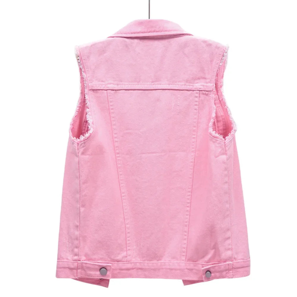 Denim Vest for Women Jacket Spring Streetwear Women Clothing Autumn Coats Fashion Clothes Casual Vintage Elegant Sleeveless